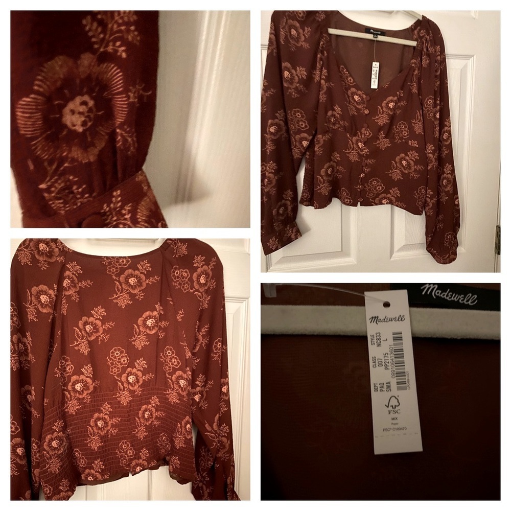 NWT Never worn crop style red/burgundy floral top.